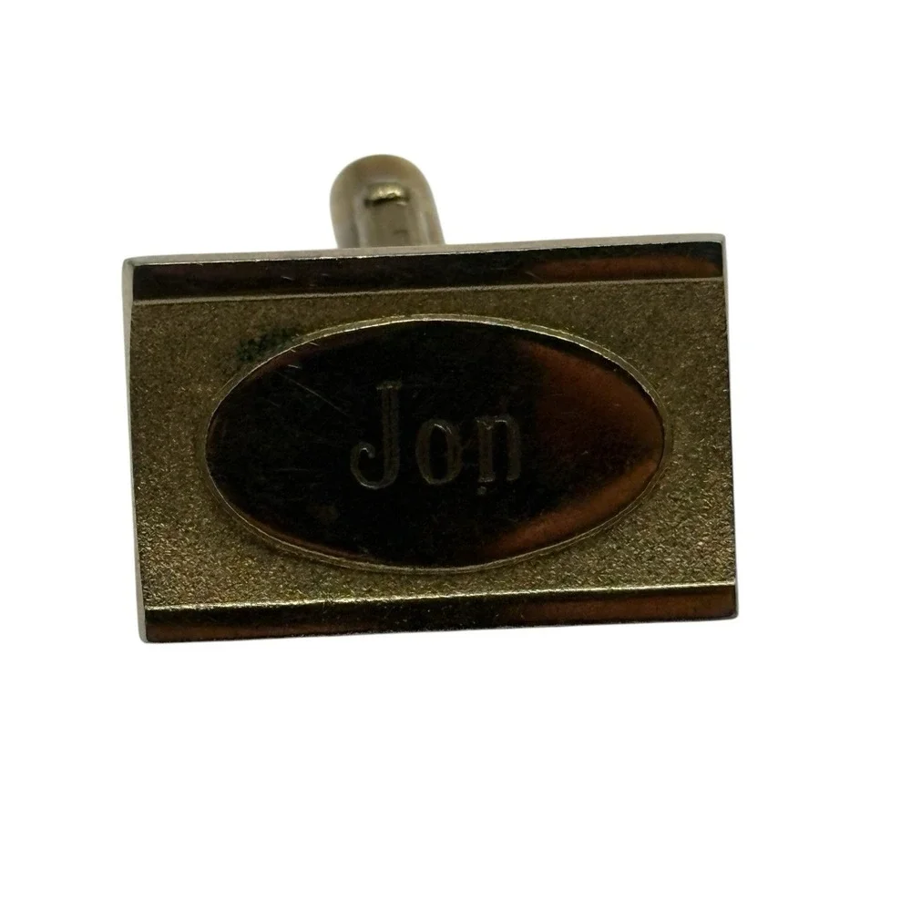 Jon Cuff Links Anson Monogram‎ Personalized Engraved Name Letter VTG Gold Tone
